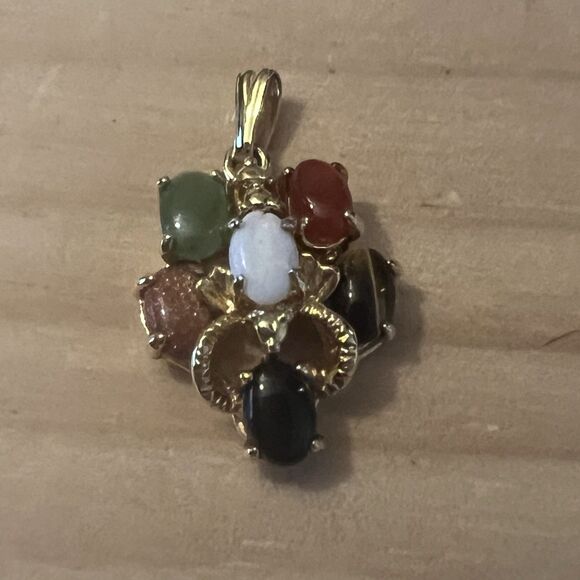 Unbranded Jewelry - Tiger Eye Jade Onxy Goldstone Opal Precious Gemstones Cluster Pendant